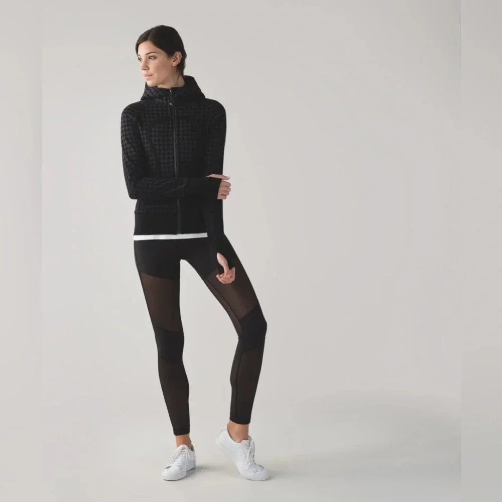 Lululemon Scuba Hoodie II Giant Houndstooth Dip Dye Deep Coal Black/Black Size 2 - Picture 2 of 10